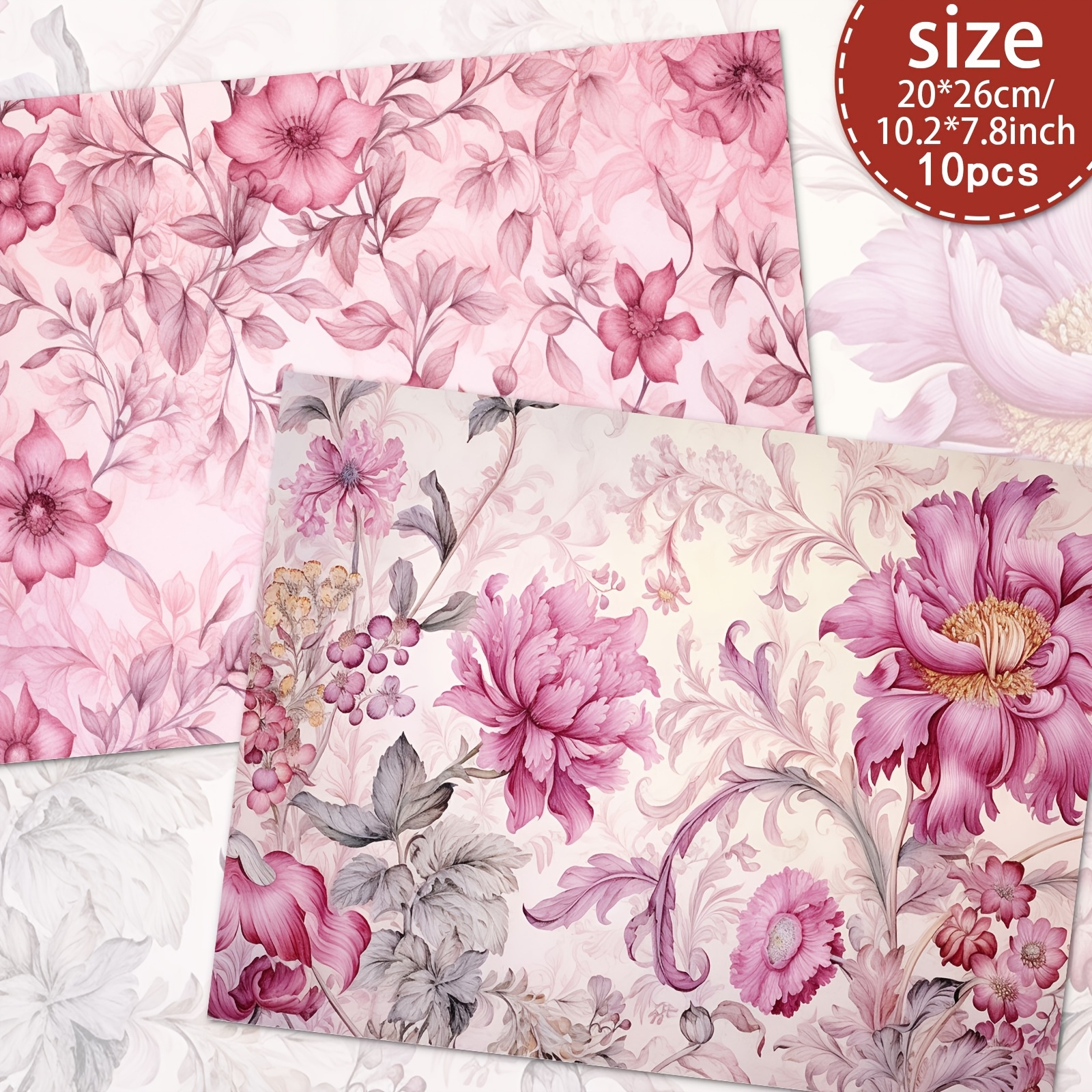 TEMU 10 Sheets A4 Vintage-inspired Pink Floral Scrapbooking Paper Set, Handcrafted Junk Journal And Decorative Craft Paper, Craft Supplies
