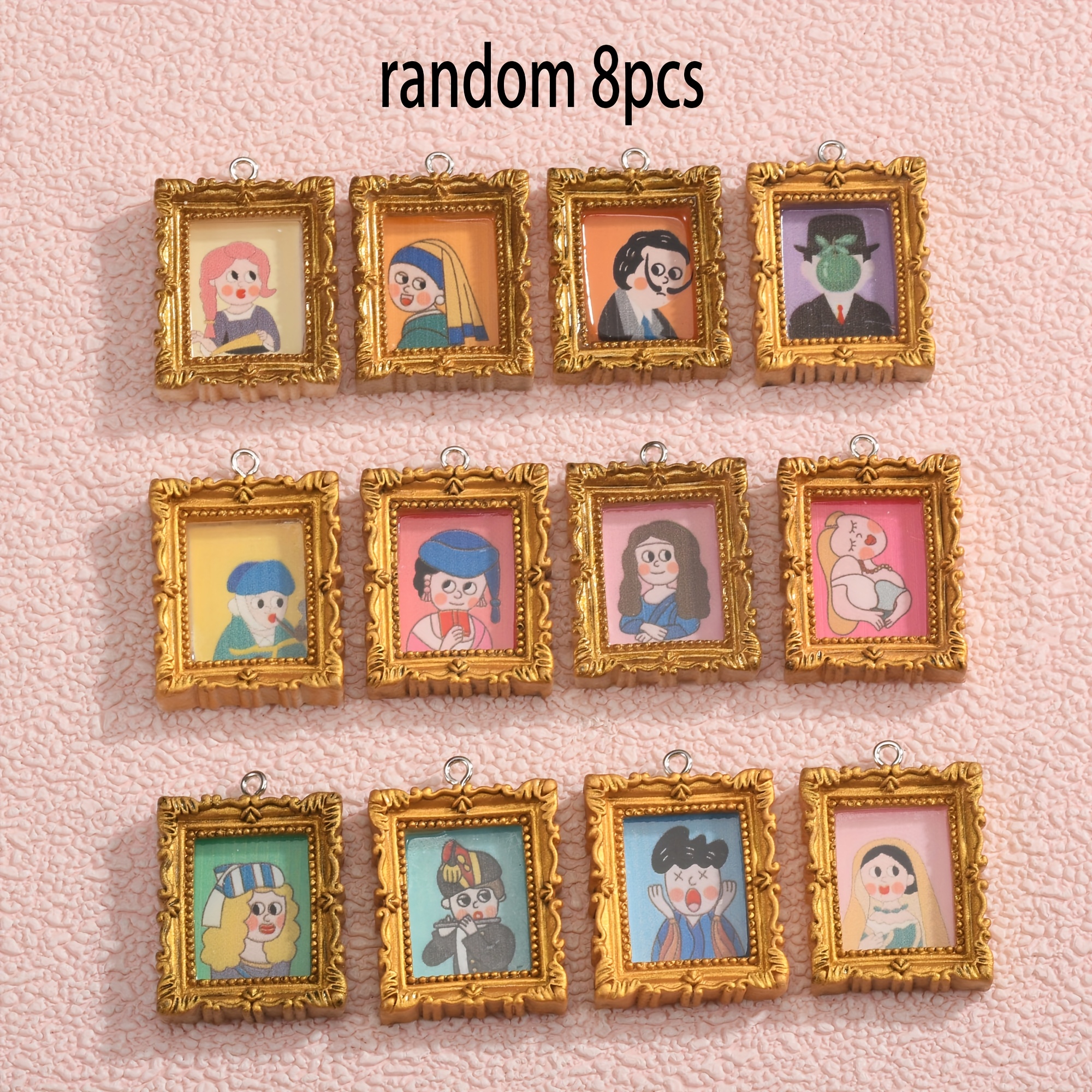 E-shop Zufällige 8 Stück Mini Resin Fotoanhänger, Verschiedene Vintage Ölgemälde Designs, Ideal für DIY Schmuckherstellung, Halsketten, Ohrringe, etc