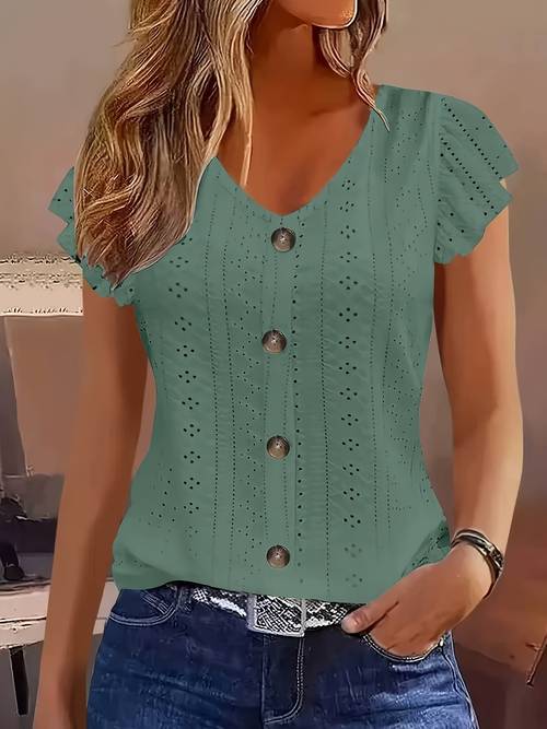 stylish and elegant summer new arrival comfortable breathable solid color semi sheer round hem half sleeve womens top t shirt