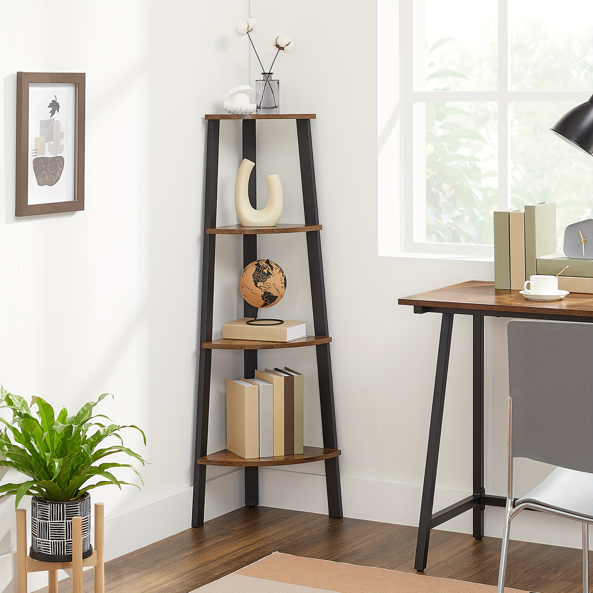 TEMU Vasagle Corner Shelf , 4-tier Corner Shelf, Ladder Shelf For Living Room, Bookshelf Or Plant Stand, Industrial Accent Furniture