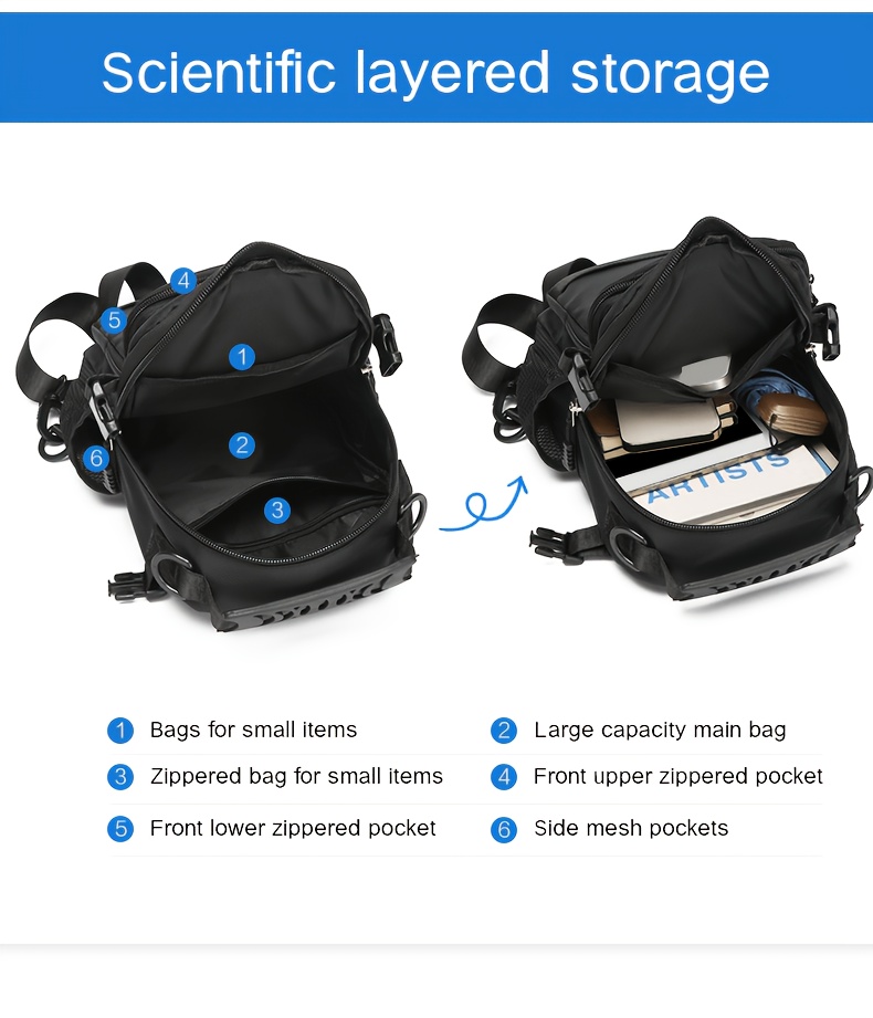 Wasserdichte Sling-brusttasche Mit Fächern Für Herren_voghion.com