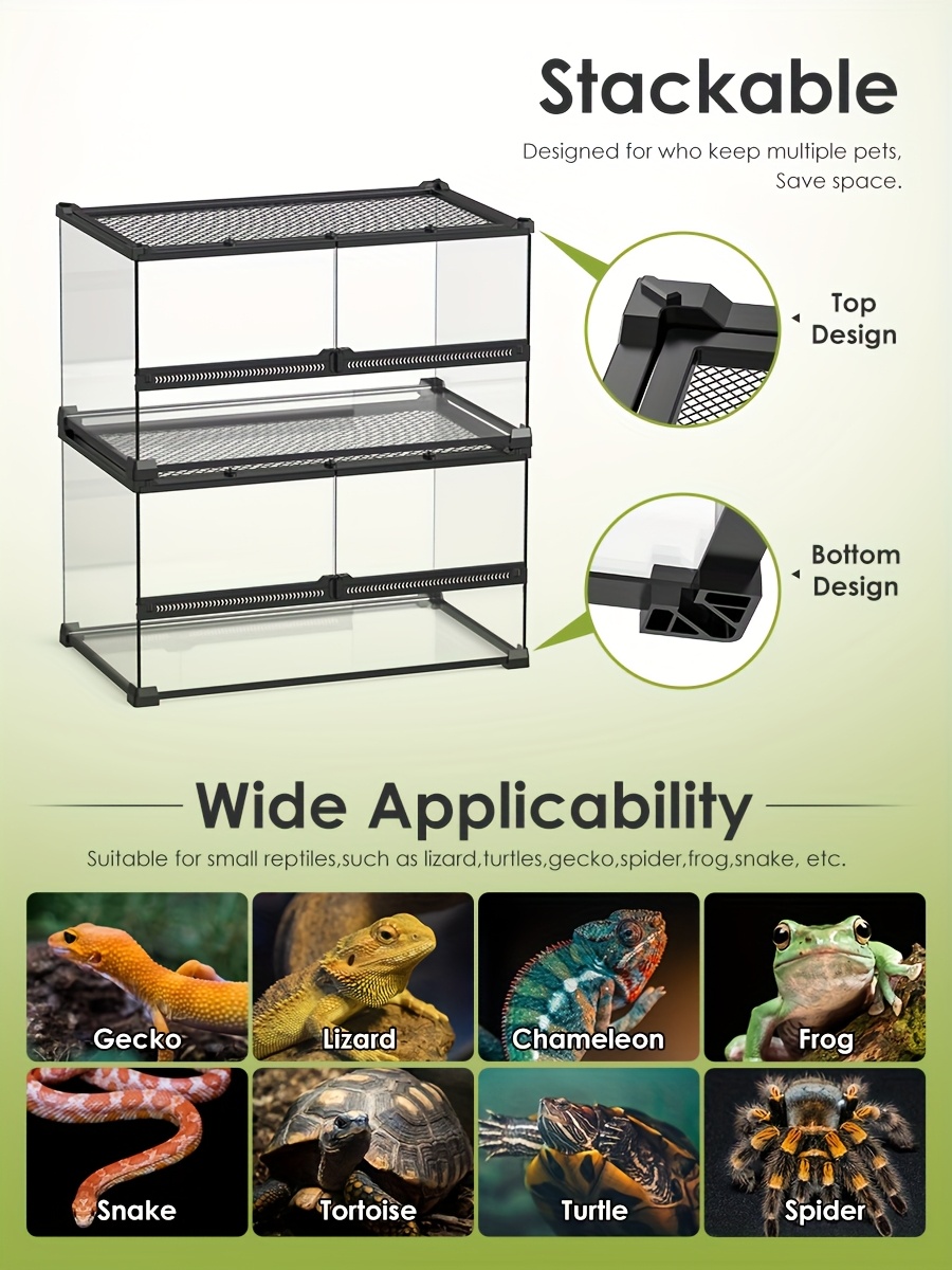 Terrario a doppia anta in vetro temperato per rettili, ideale per lucertole, camaleonti, iguane, gechi, serpenti, tartarughe e rane, dimensioni 50*30*25 cm / 19.69*11.81*9.84 pollici