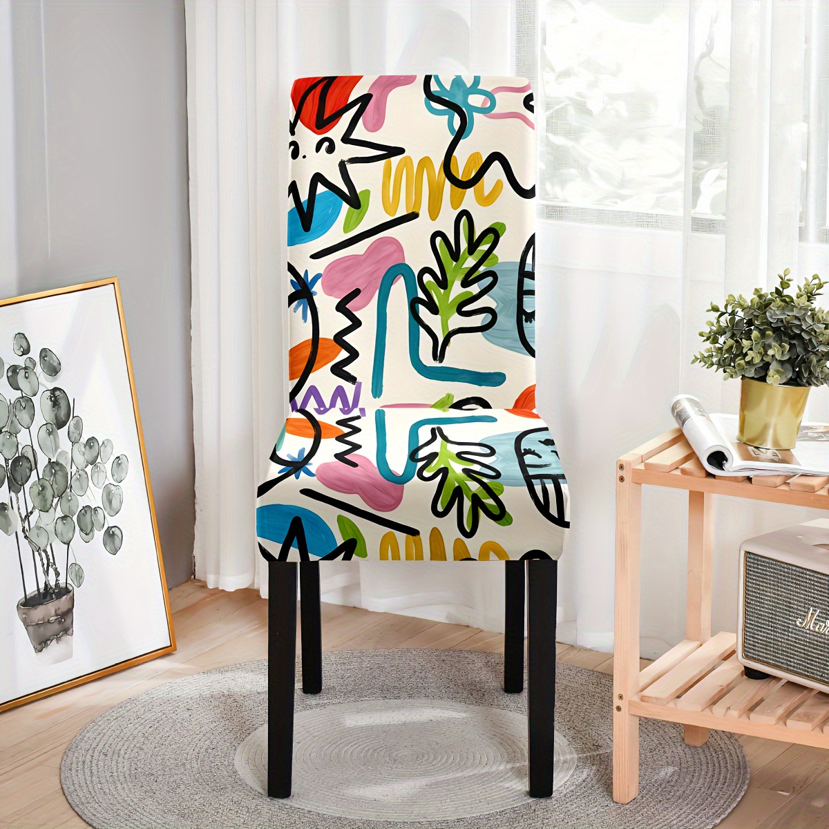 

4/6-piece Vibrant Graffiti Dining Chair Covers - Washable & Replaceable, Soft Stretch Fabric Seat Protectors For Dining, Kitchen, Office, And Living Room Decor