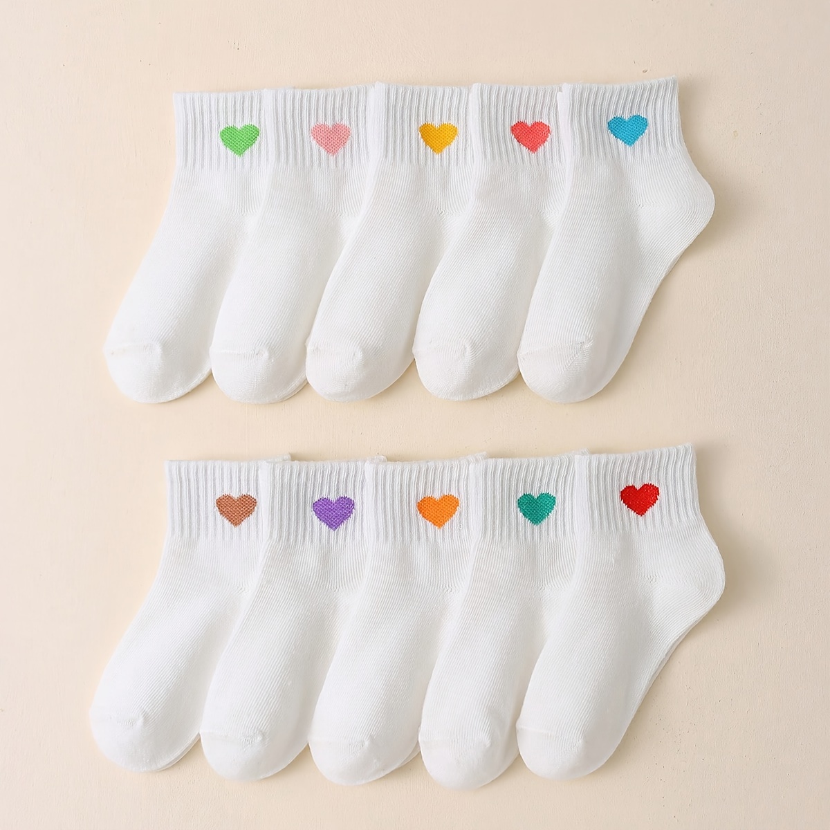 

10 Pairs Of Kid's Cute Simple Heart Pattern Crew Socks, Comfy And Breathable Fashion Sport Socks For Daily Wearing