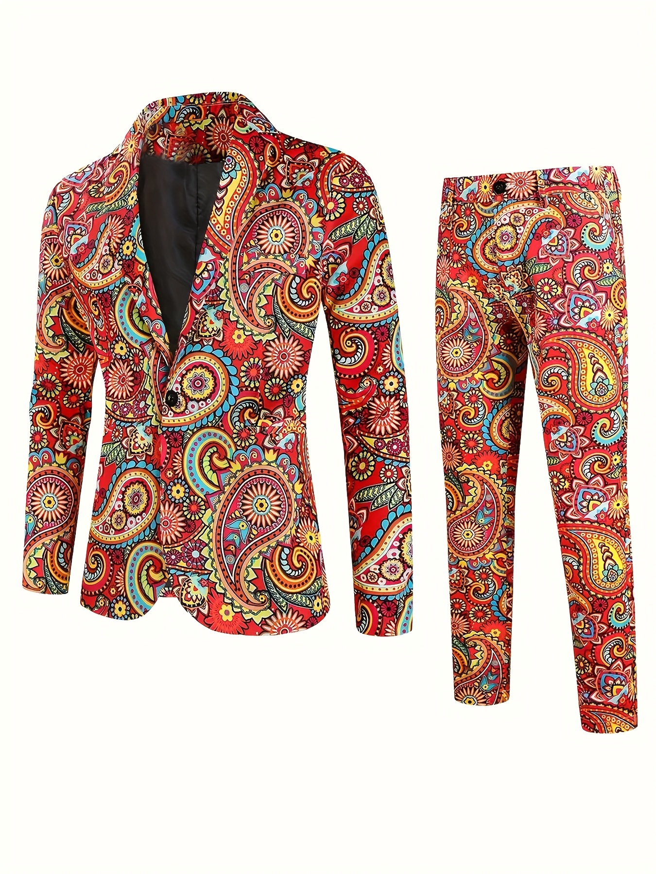 mens paisley pattern suit jacket and pants set   fashionable print   0