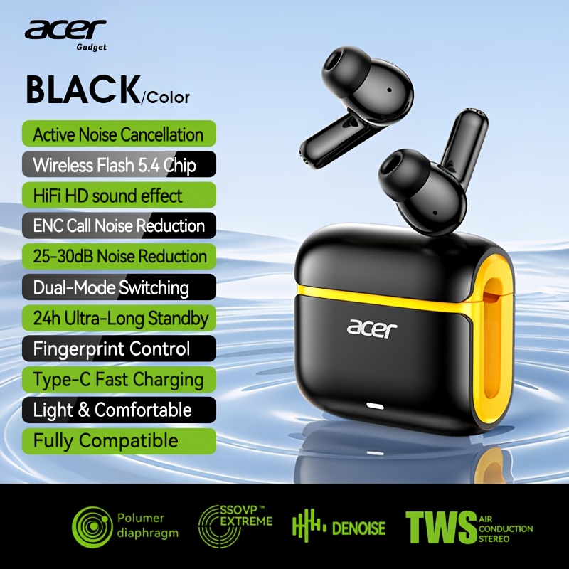 Image of Acer Anc Active Noise Cancellation True Wireless Stereo Earphones, Space Hd Enc Calling, Sports Running In-ear, Stereo With Extra-long Standby, Low Latency Gaming Mode, Sound
