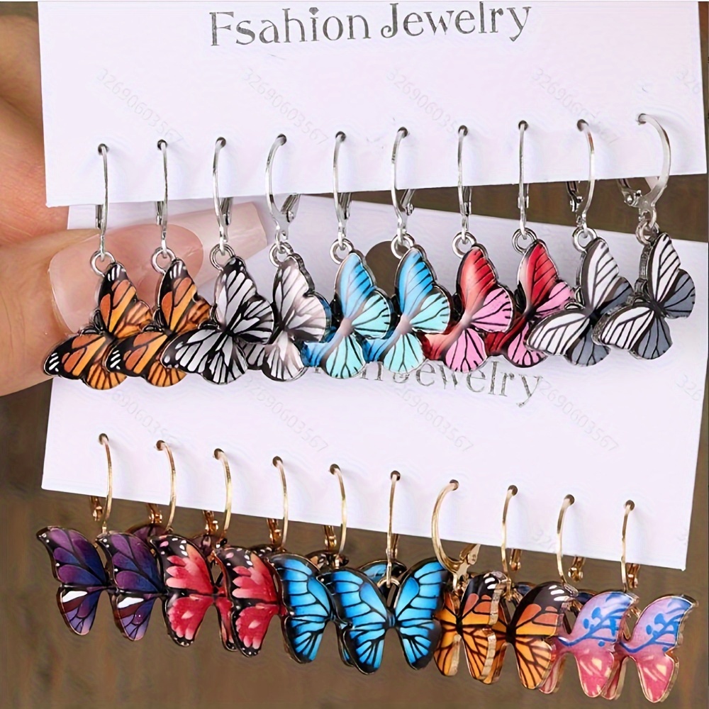 E-shop 20 Stück Minimalistische Bunte Tropfende Öl Schmetterling Ohrringe Set Damen Date Urlaub Party Tägliches Matching Geschenk