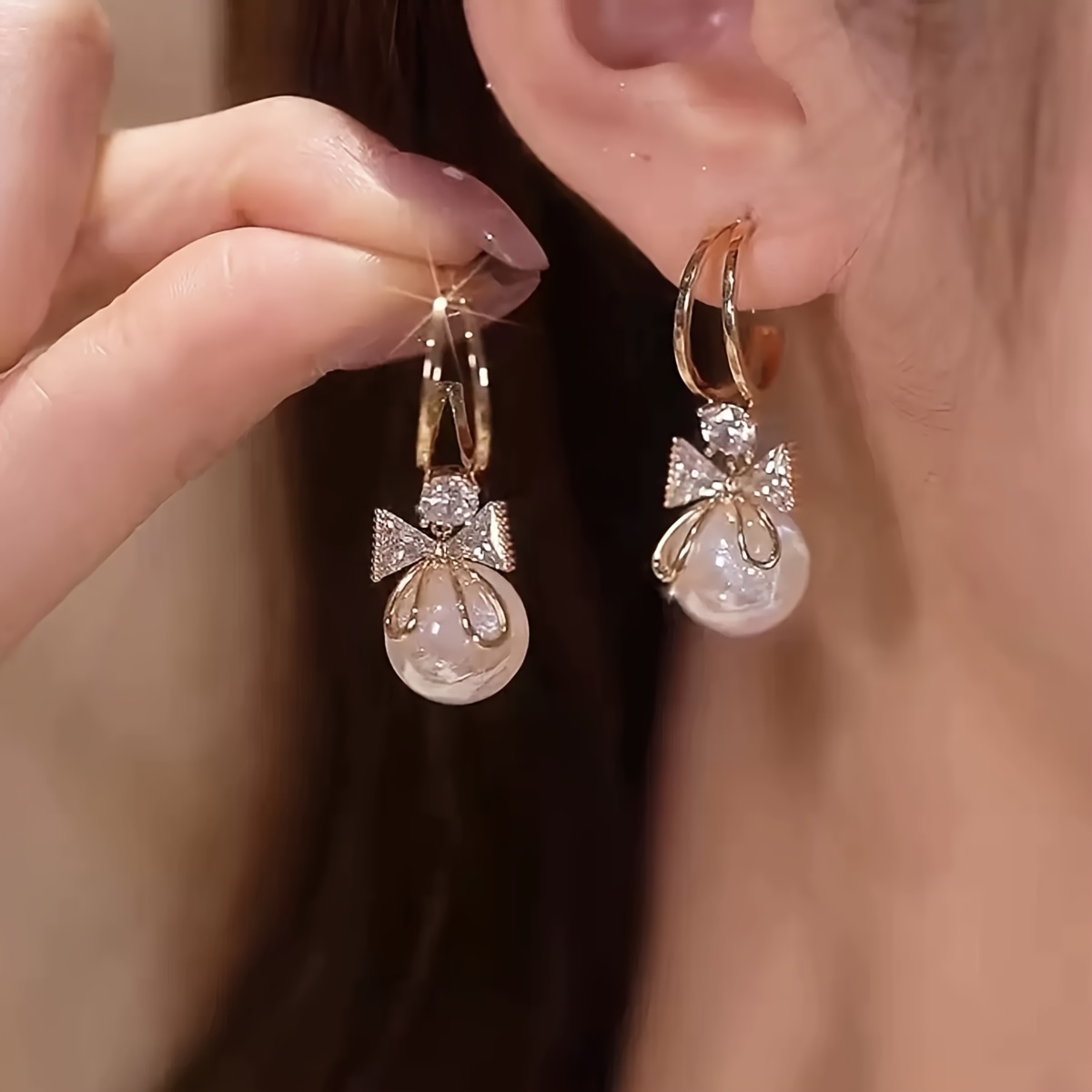 1 Pair Tassel Bow Plastic Pearl Stud Earrings Women's Elegant Temperament Exquisite All-match Princess Ear Jewelry Anniversary Jewelry Gift