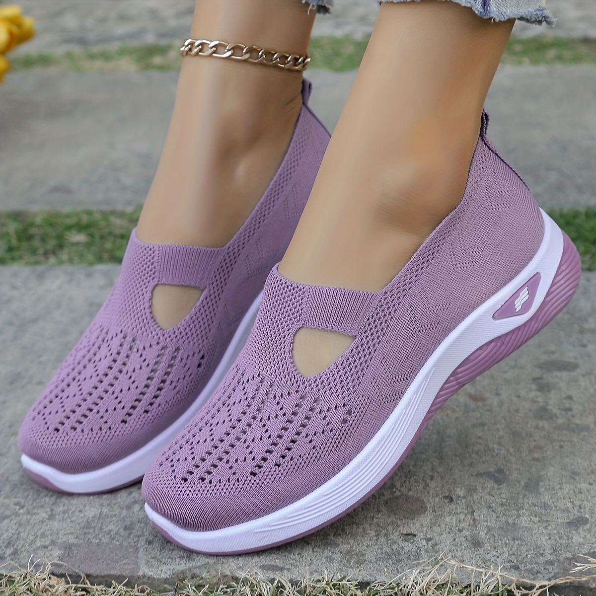 1 Pair Women&#39;S Breathable Open Toe Sneakers, Casual All-Season Slip-On Walking Shoes, Lightweight Flat Sole with Solid Color Design, Comfortable Fabric Upper/Inner and Faux Sole