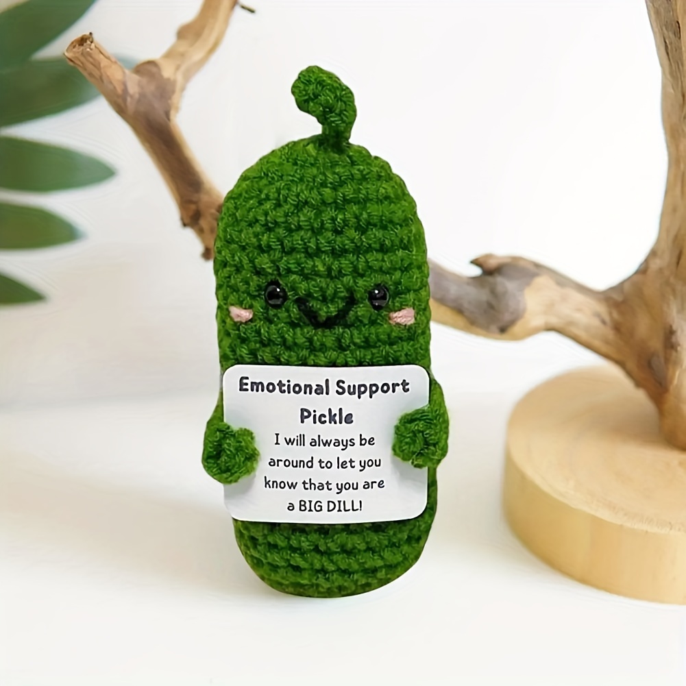 

1pc, Handmade Crochet Amigurumi, Miniature "emotional Support Pickle" Doll, Whimsical Decorative Craft, Fun Birthday Valentine's Party Decor, Fabric Room & Home Decor