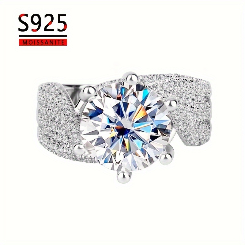 

925 Sterling Silver Wedding Ring Inlaid 5ct Moissanite Elegant Wide Band Ring Luxury Finger Ring Fine Jewelry Accessory