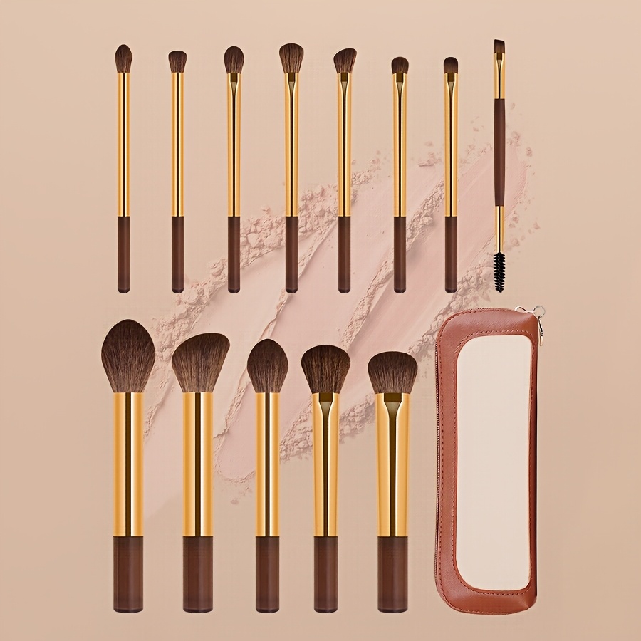 TEMU 13pcs Makeup Brush Set With Storage Pouch, Soft Bristle Loose Powder Blush Foundation Eyeshadow Brushes, Complete Professional Makeup Tools For