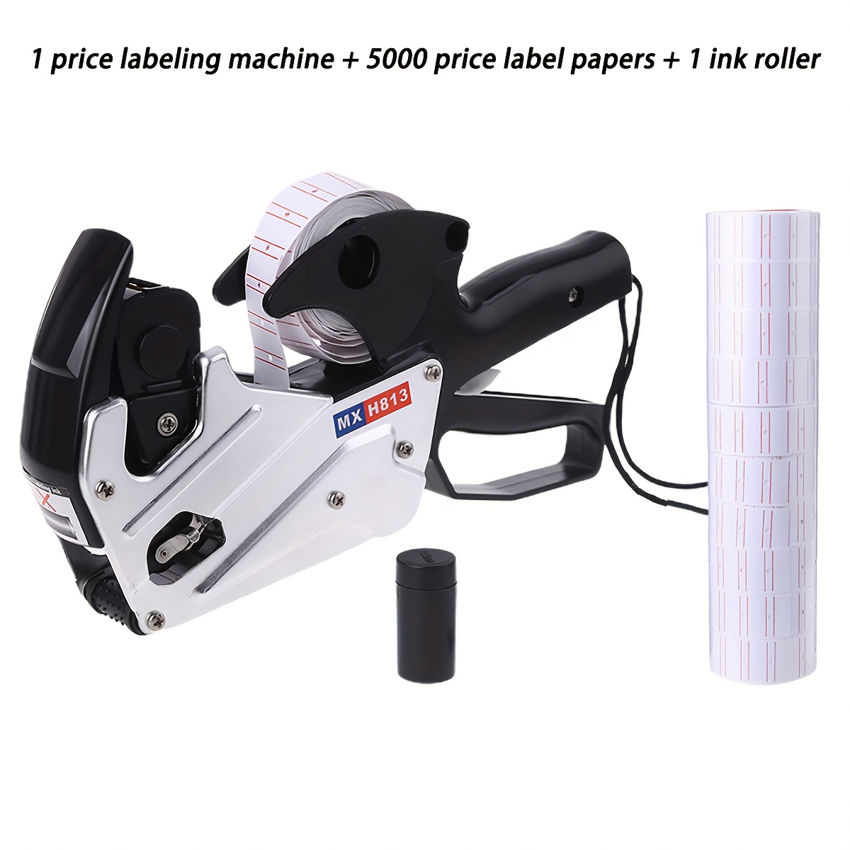 Image of 1 Silvery Metal 8-digit Label Gun, With 5000 Labels And 1 Ink Roller, Label Maker Gun Kit, Suitable For Offices, Retail, Grocery Stores, Organization Marking Digital Label Gun