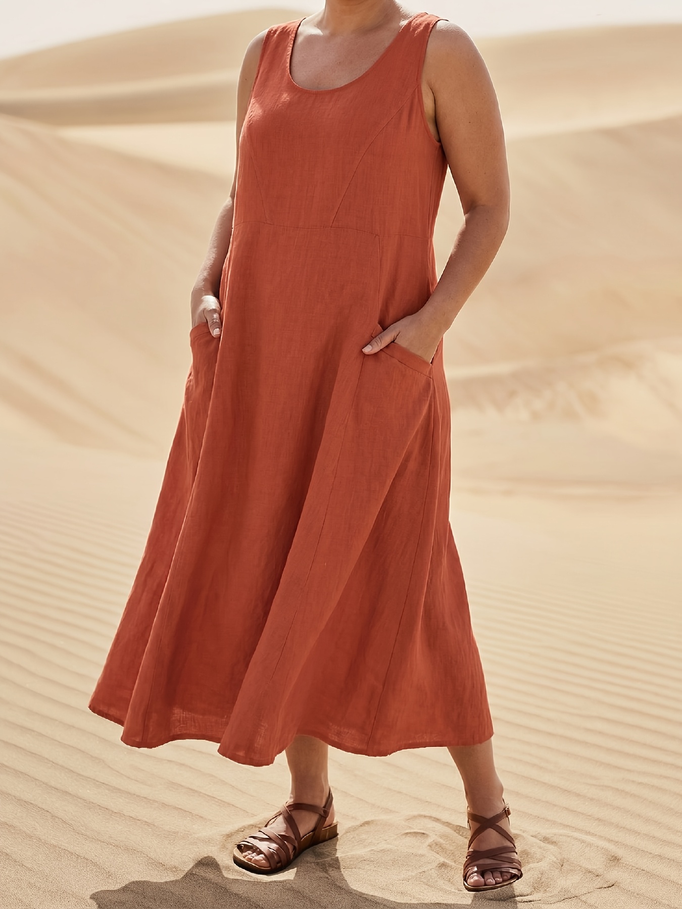plus size casual summer dresses canada Plus Size, Women's Casual Sleeveless A-Line Dress - with Pockets