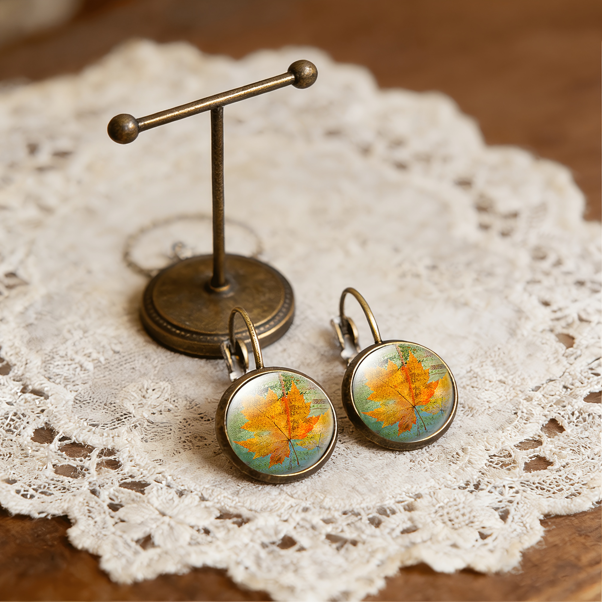 2pc Antique Cyan Round Classical Earrings Set