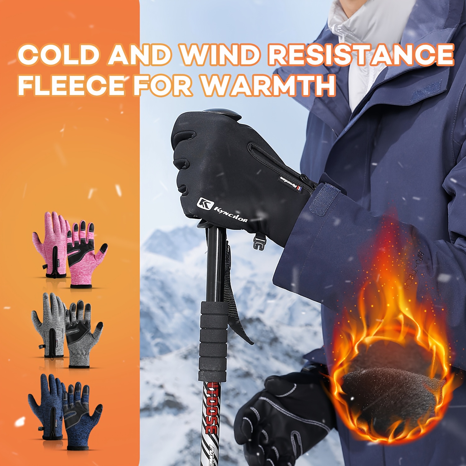 Kyncilor Plush-Lined Thickened Winter Ski Gloves, Touchscreen-Compatible