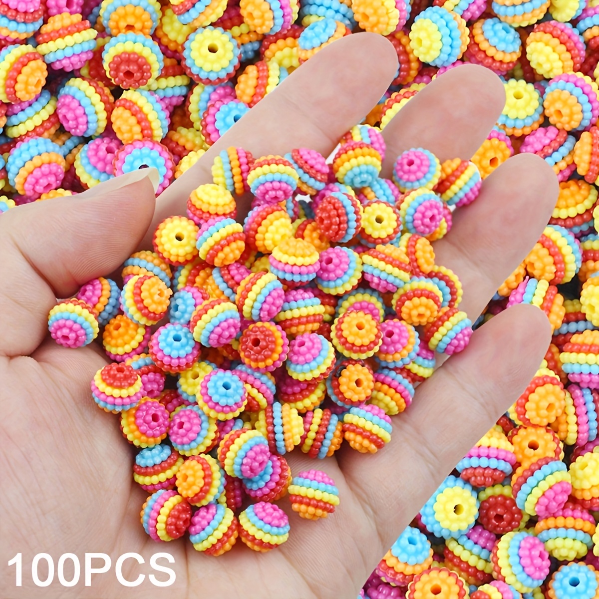 Image of 100pcs Vibrant Acrylic Beads, 10mm Colorful Floral Pom Pom Beads For Making, Handmade Bracelets, Necklaces, Earrings, Hair Accessories, And Craft Decorations