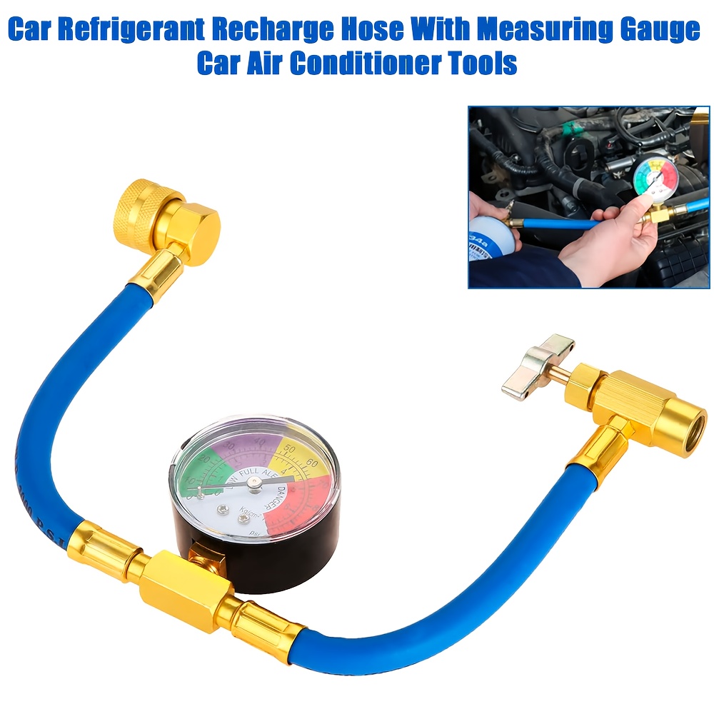 R134  Refrigerant Charging Hose, Refrigerant Charging Hose Kit, Sturdy Refrigerant Charging Hose with 100PSI Pressure Gauge, 1/2  Thread Cooling Distribution  , Suitable for   Air Conditioning Refrigerant, R134A Refrigerant, Alcornel   Car Refrigerant,     Refrigerant, Form-  Machine Paranuts Refrigerant, Blue Blowlifter   Maintenance Convenient Car Products And Accessories, Air Conditioner