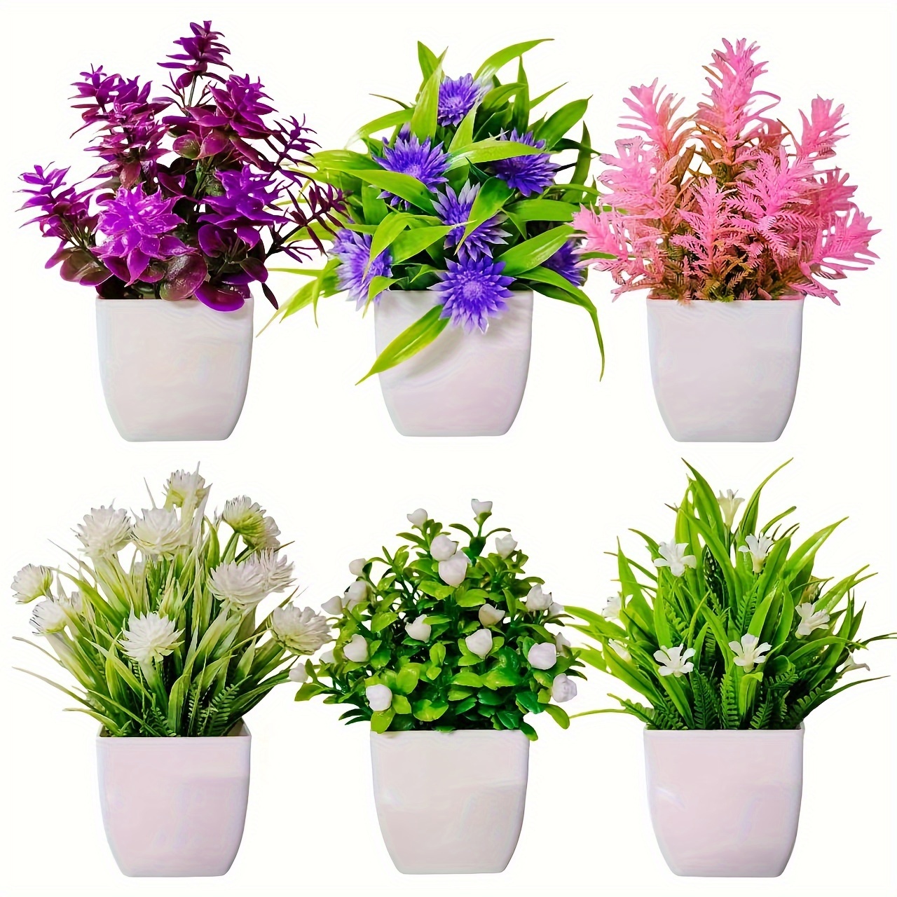 6pcs Mini Artificial Lavender & Daisy Potted Plants - Perfect For Home, Office, And Bathroom Decor | Includes Containers | Ideal For Valentine's Day, Christmas, Thanksgiving, Graduation