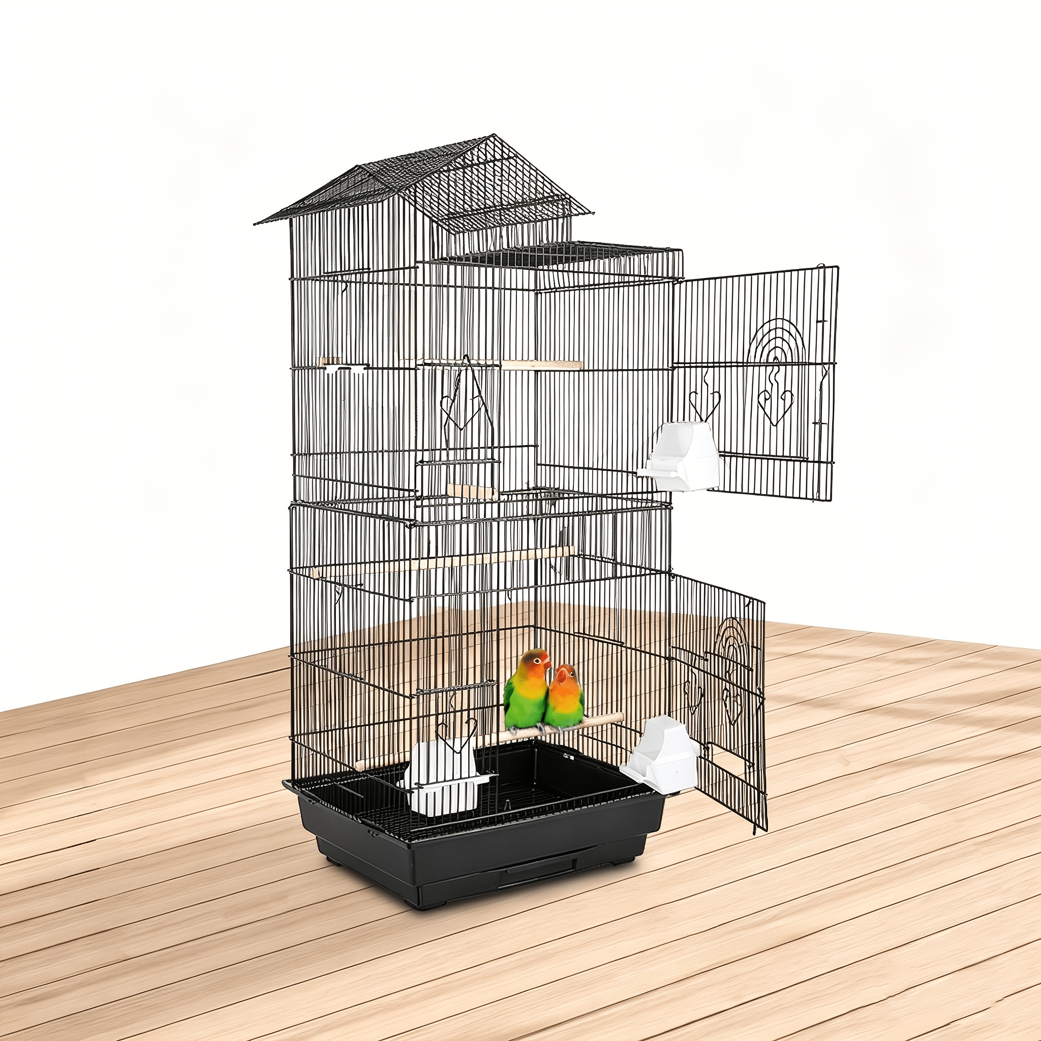 Roof Top Bird Cage Large Flight Parrot Cage, Versatile Carrier For Home Or Travel, 2 Doors Design, For Parakeets Lovebirds Cockatiels Budgies Travel Pet Flight Birdcage With Perch