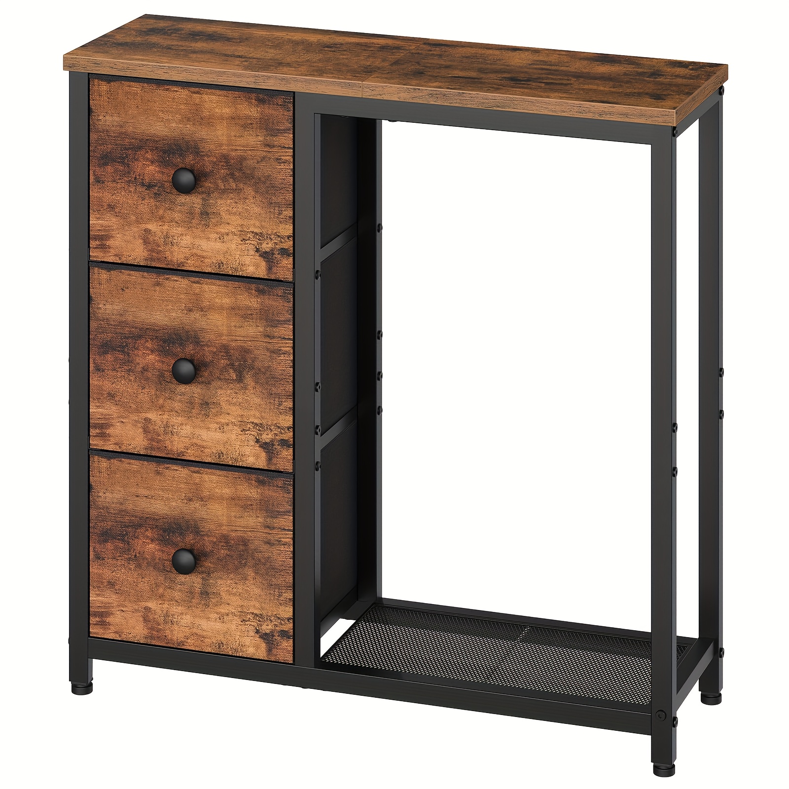 Image of Console Table, Console Table, Narrow Entryway Table, Hallway Table, Sofa Table With 3 Fabric Drawers, 2 Storage Compartments, , Suitable For Hallway, Living Room, Entry Area, And Black