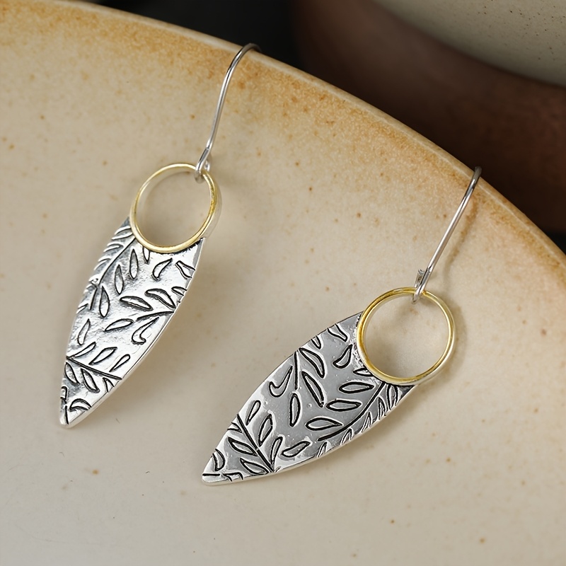 Women's Boho Chic Leaf Pattern Earrings, Handmade Style