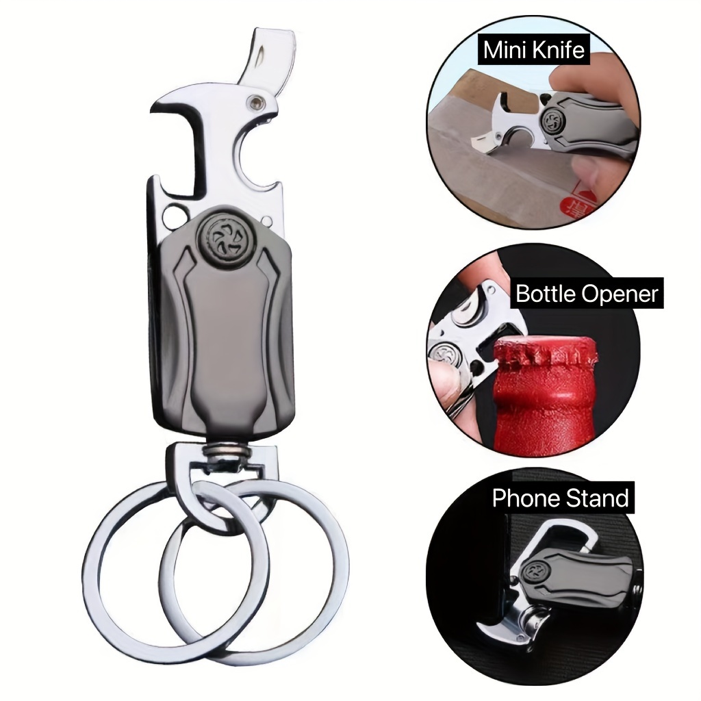 

1pc Funky Alloy Multifunctional Keychain With , Bottle , Phone Stand Holder - Carabiner Clip For Men, Edc Gear|stylish Carabiner Clip| Keychain, For Purse