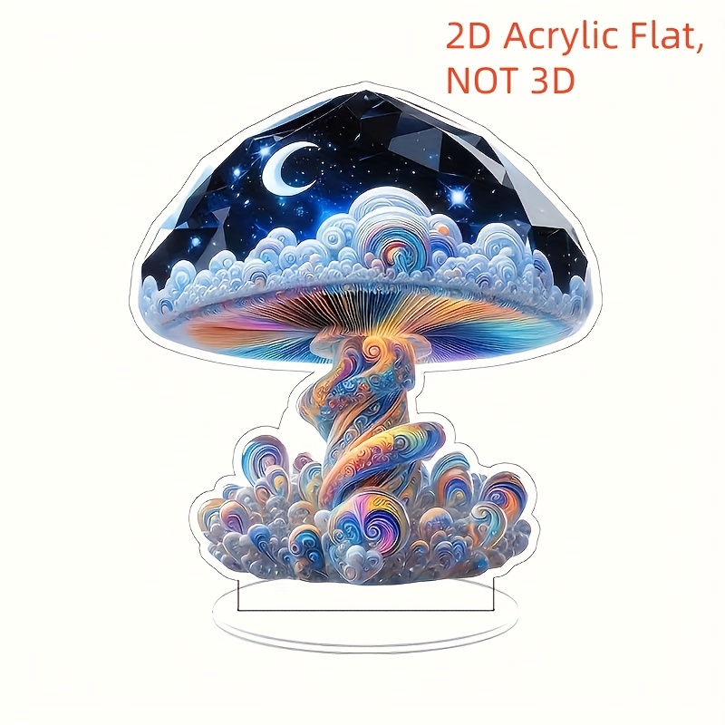 

2d Acrylic Flat Boho Style Crystal Mushroom Table Decor, Plant Theme, Multipurpose Art Decoration, Suitable For Home, Birthday, And Graduation Gifts, English Text, Multifunctional Room Decor