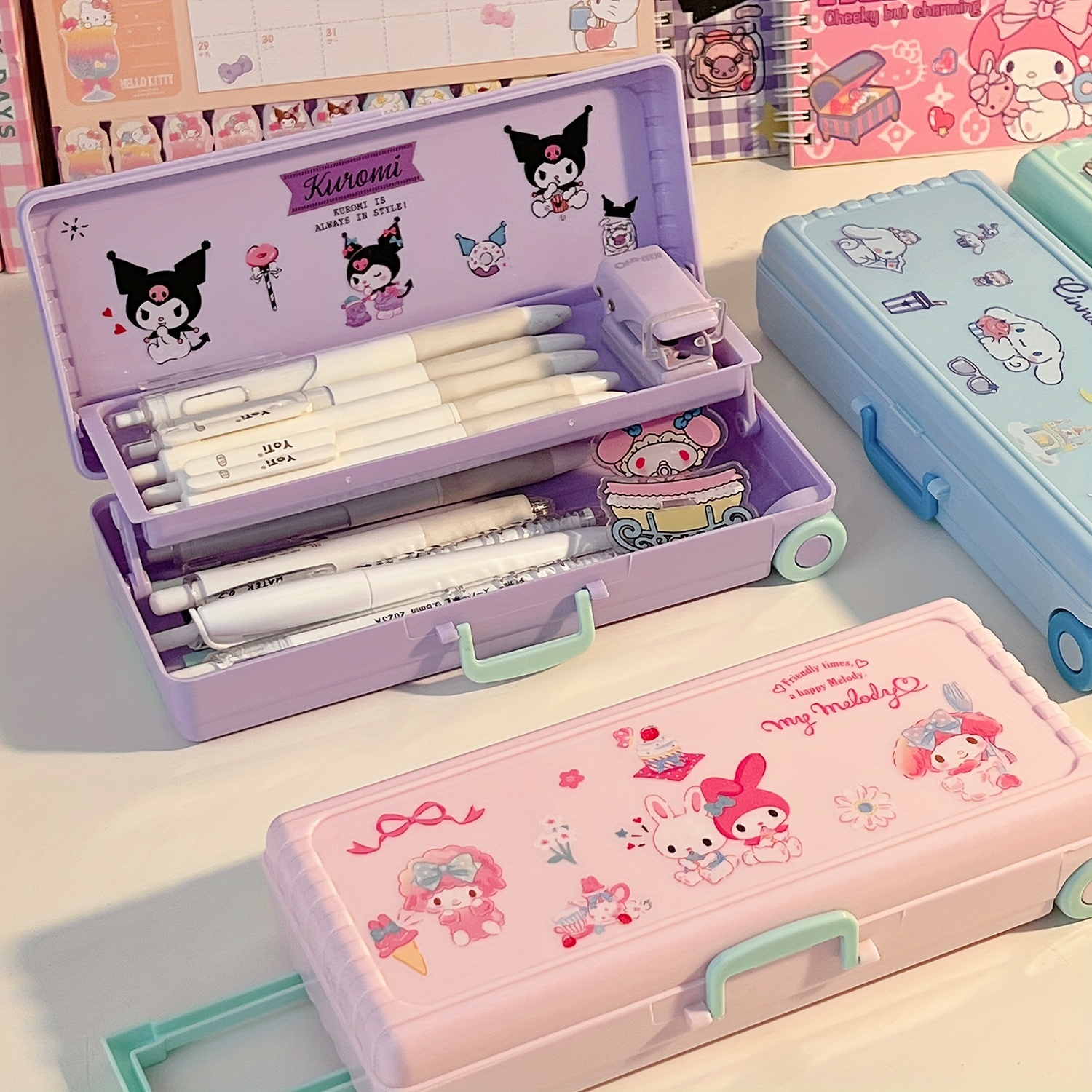 

Kuromi Double-layer Trolley Pencil Case - Multi-functional Student Stationery Box With Pull Rod Design