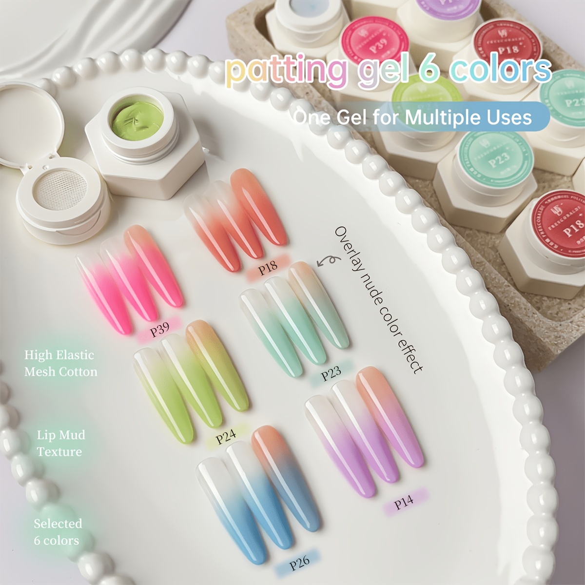 Frescobaldi 6pcs 2g Air Cushion Patting Gel - Long-lasting Hard Gel Polish For Gradient Nail Art, Professional Salon