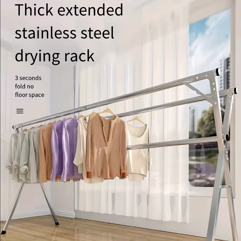 stainless steel x shaped folding clothes drying rack freestanding indoor outdoor expandable laundry hanger drying racks details 0