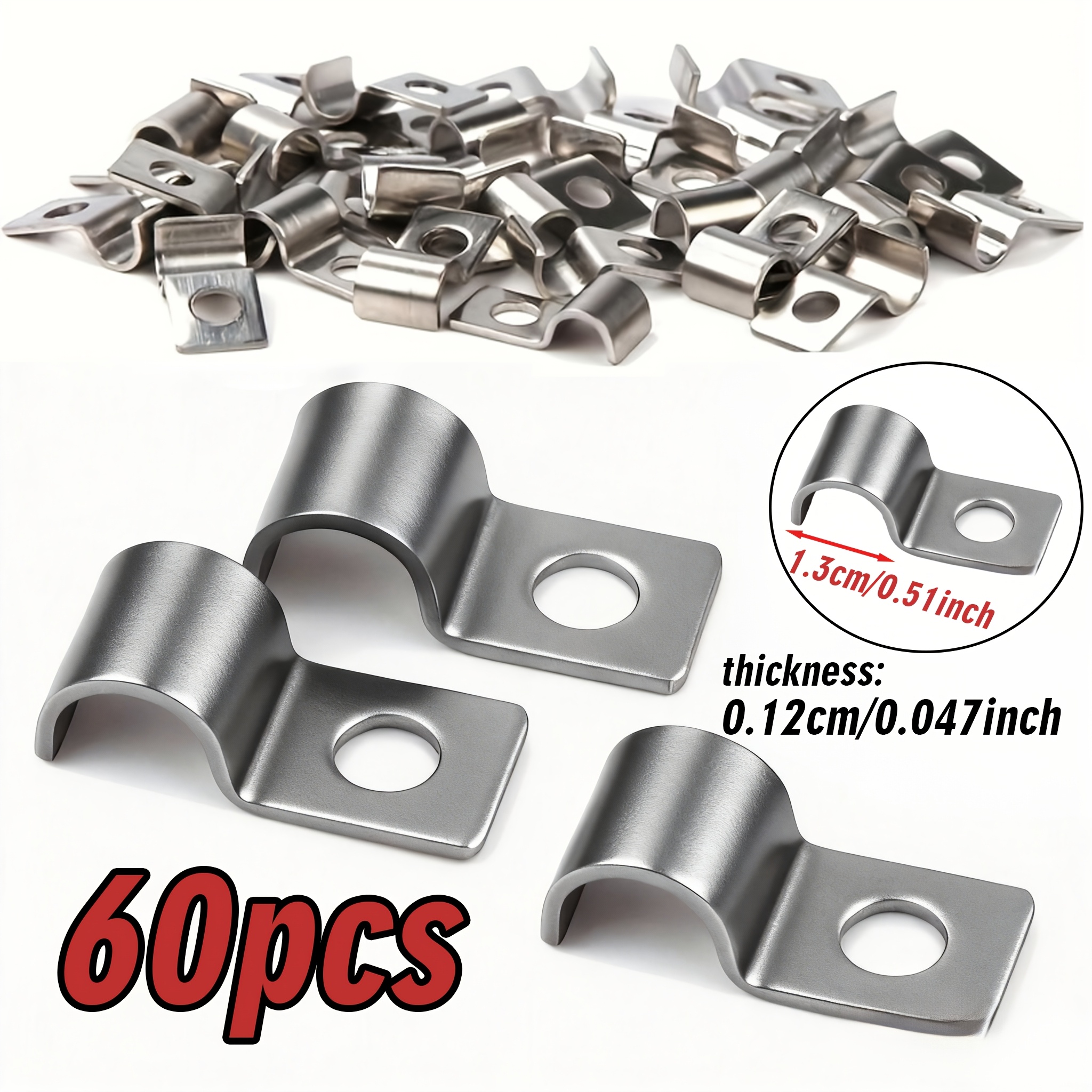 E-shop 60 U-förmige Kabelklemmen mit einem Loch, geeignet für Kabel von 6 bis 13 mm Durchmesser, für Elektroinstallationen, Sanitärinstallationen,