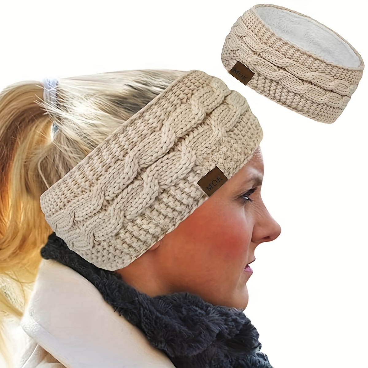 Image of 1pc Women's Ear Warmers Headbands Winter Warm Fuzzy Cable Head Wrap Gifts For Women