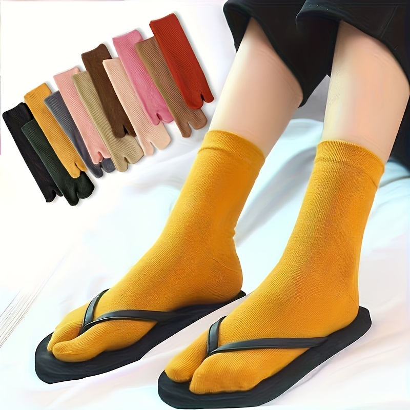 TEMU 11 Pairs Women's Split-toe Mid-calf Socks With Thumb & Two-toe Design - Warm Winter Thermal Crew Socks, Vibrant Solid Color, Machine Washable For Casual & Formal Outfits, Stylish, Slouchy