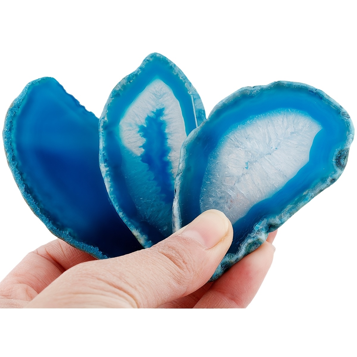 12pcs Natural Blue Banded Agate Geode Slices for DIY Craft & Coaster Making