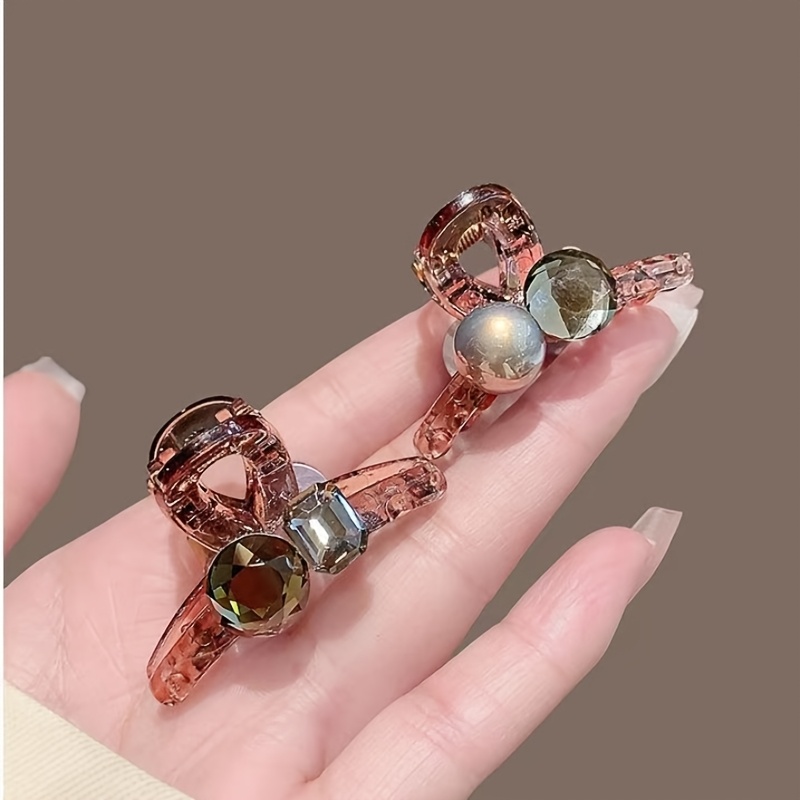TEMU 2 pinzas mini de pelo con garra y diamantes de para mujer - Horquillas de cristal de perla, peinado recogido acrílico, accesorio de moda para el