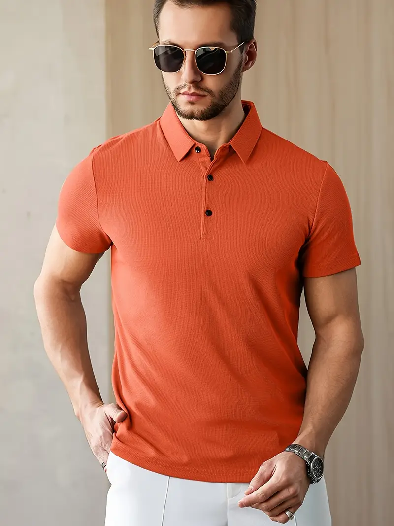mens summer shirt solid color casual short sleeve with button collar lightweight polyester for sports outdoor leisure activities casual summer wear knitted weave details 17
