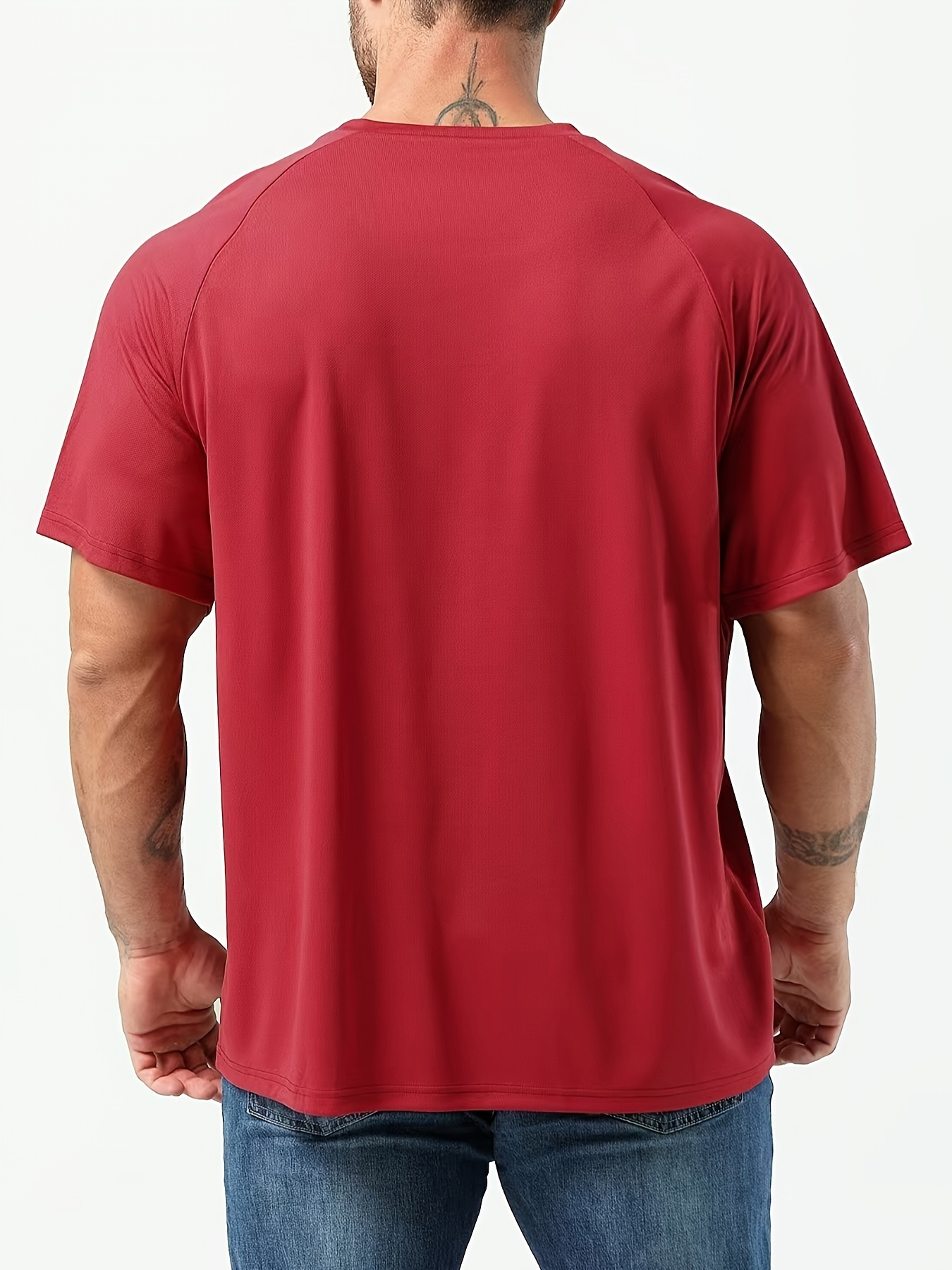 Plus Size Men's Solid T-shirt, Quick Dry Breathable Tees For Sports/fitness, Oversized Short Sleeve Tops For Big & Tall Males, Men's Clothing