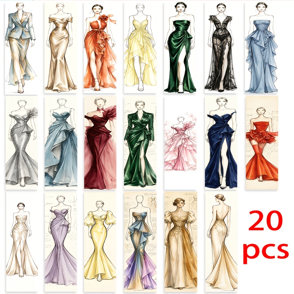 TEMU 20pcs Elegant Dress Character Illustration Bookmark Set, Designed With Exquisite Dresses And Classical Figures, Elegant Vintage Style, Suitable