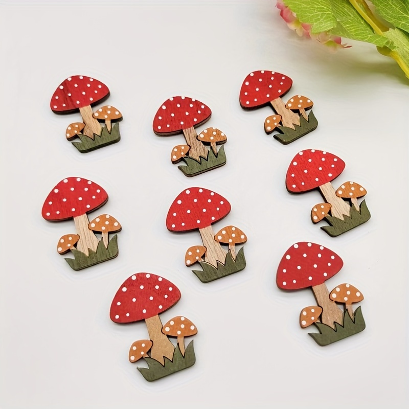 8 Mushroom Pieces With Adhesive, Red Mushroom Decoration Wood Slices For Halloween Thanksgiving Christmas Decorations Collectible Figurines