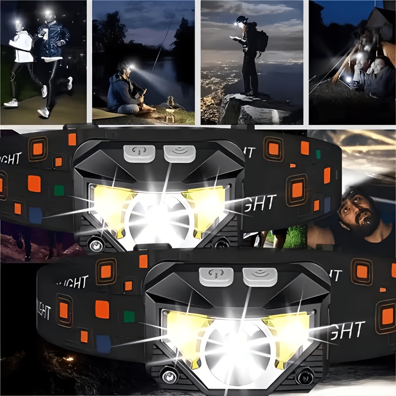 TEMU 2pcs Dual Source Lights With Motion Sensors -8 Adjustable , 60 ° Adjustment, Type-c Charging, Perfect For Running, Fishing, Hunting, And Camping