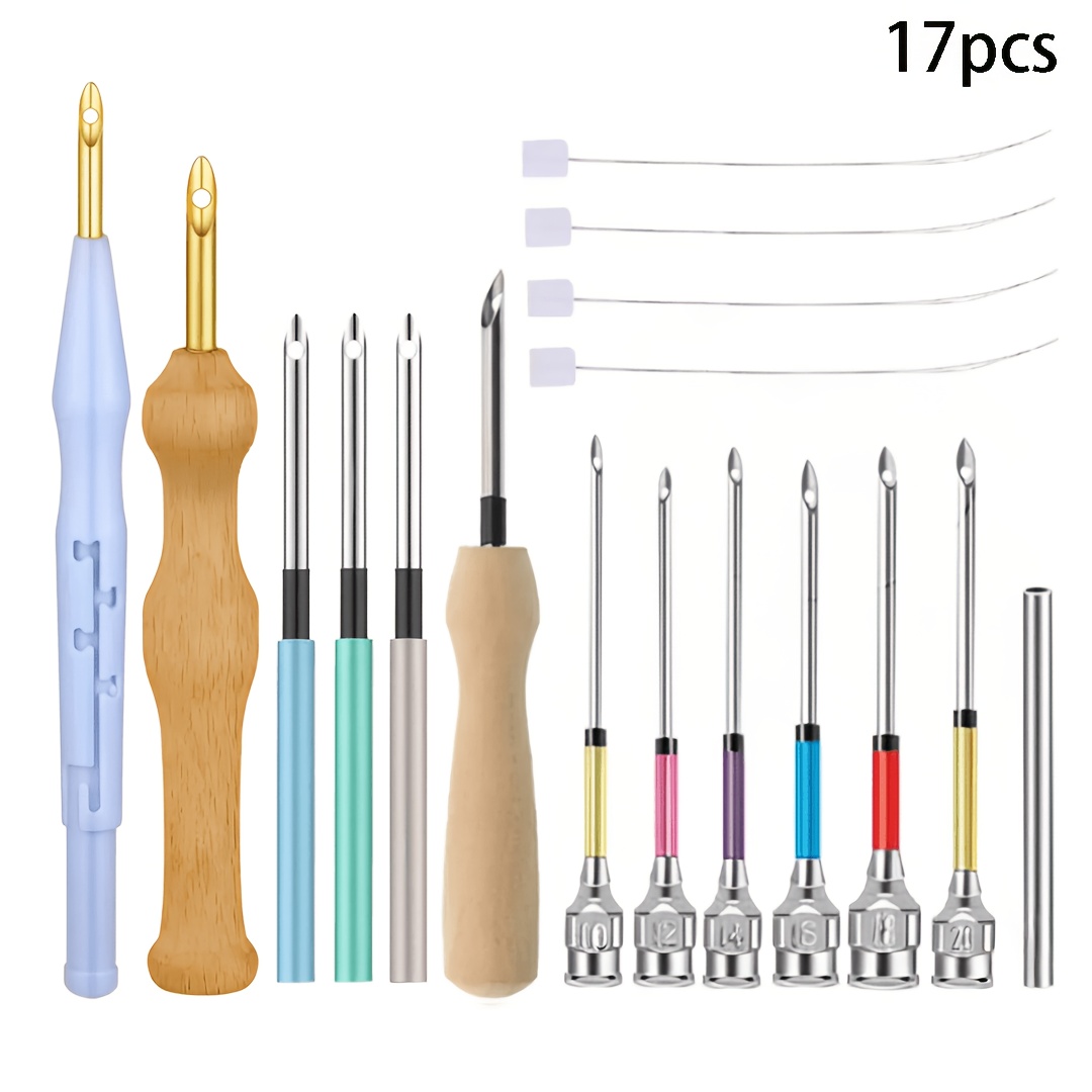 TEMU 17pcs Adjustable Embroidery Needle Set, Including Storage Box, Threader, Embroidery Needle Set, Wooden-handled Embroidery Pen Set, Embroidery