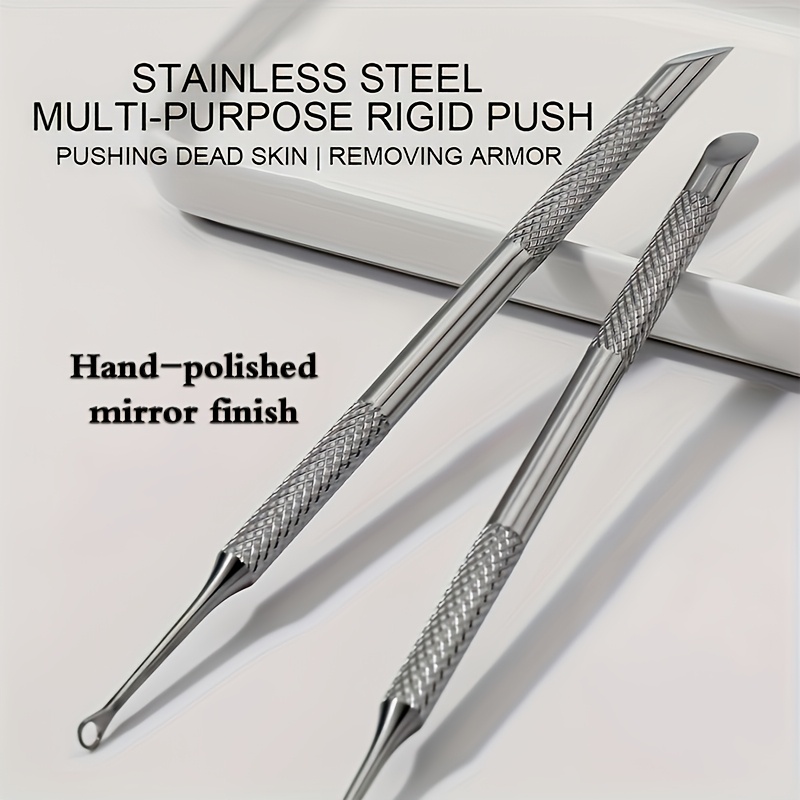 stainless steel cuticle pusher nail care tool multi functional dead skin remover portable and durable   pedicure and nail file round tip   stainless steel cuticle pusher nail buffing block nail stick salon nail accessories