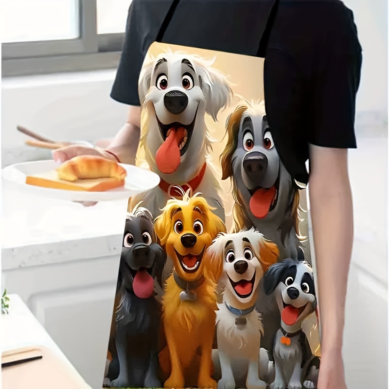 

1pc Dog Lovers Delight Knit Polyester Apron - Cartoon Canine Design Sleeveless Kitchen Cooking Bib With Pocket, Durable Household Cleaning Accessory For Pet Enthusiasts