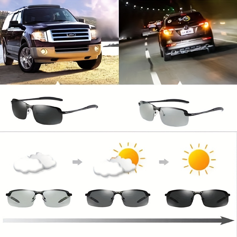 

1 Pair Of Men's Photochromic Driving Fashion Glasses - With Copper Alloy Frame & Pc Lenses, Sun-activated For Use, Casual Attire