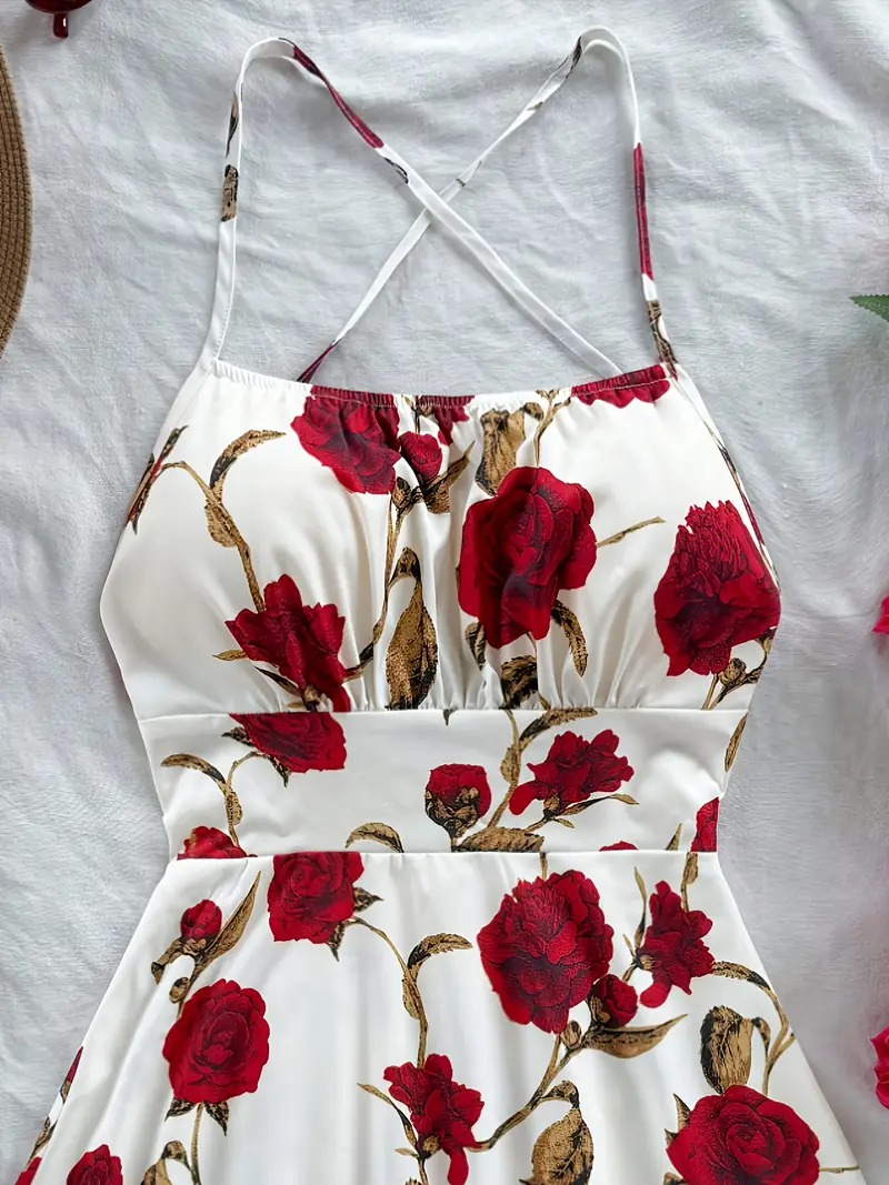 womens summer floral print backless halter neck dress - Temu womens summer floral print backless halter neck dress - Temu