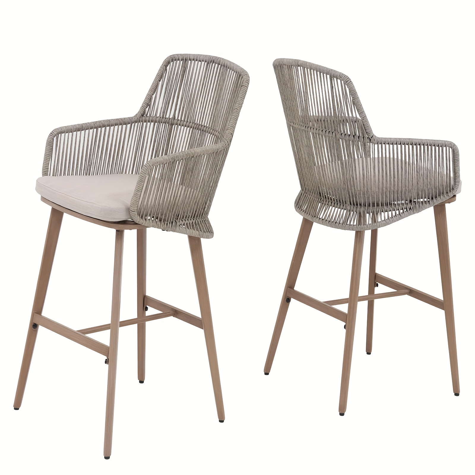 Set of 2 Modern Metal Bar Stools for Outdoor Use, Ideal for Poolside, Garden, Or Deck