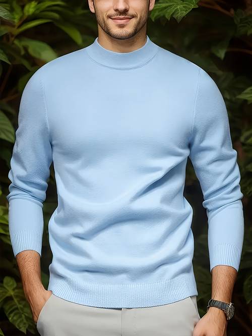 mens casual high neck pullover sweater viscose 50 nylon 25 polyester 25 blend long sleeve knit fabric sweatshirt solid color stretch regular fit 160g m