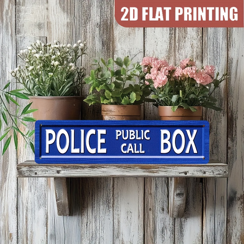 TEMU 1pc, Vintage Police Box Metal Decorative Sign And Ornament, Suitable For Home, Porch, Patio, Backyard, Garage, Café, Office, An For Holiday