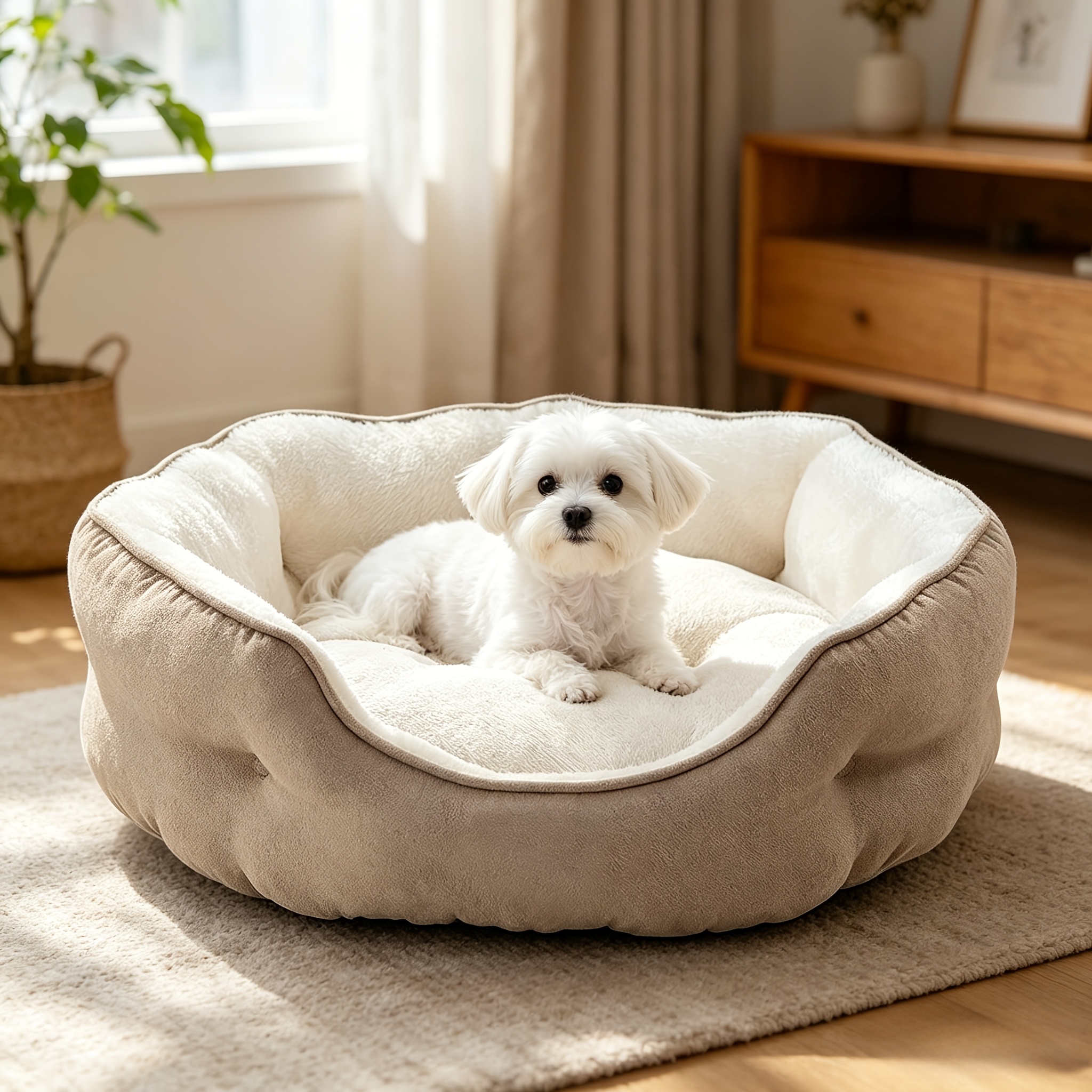 TEMU Semi-enclosed Velvet Pet Bed, Soft And Fluffy Cat And Dog Mat With Non-slip Base, Filled With High-density Pp, Suitable As A Resting Nest For